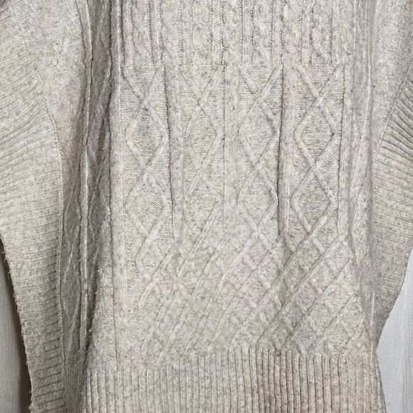 LOFT Oatmeal Bohemian Turtleneck Cable Knit Chic Ribbed Trim Flowy Knit Sweater - Picture 5 of 14